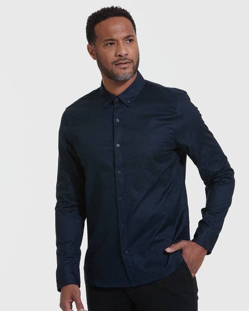 Long Sleeve Button Up Shirt | Stretch Oxford | Navy