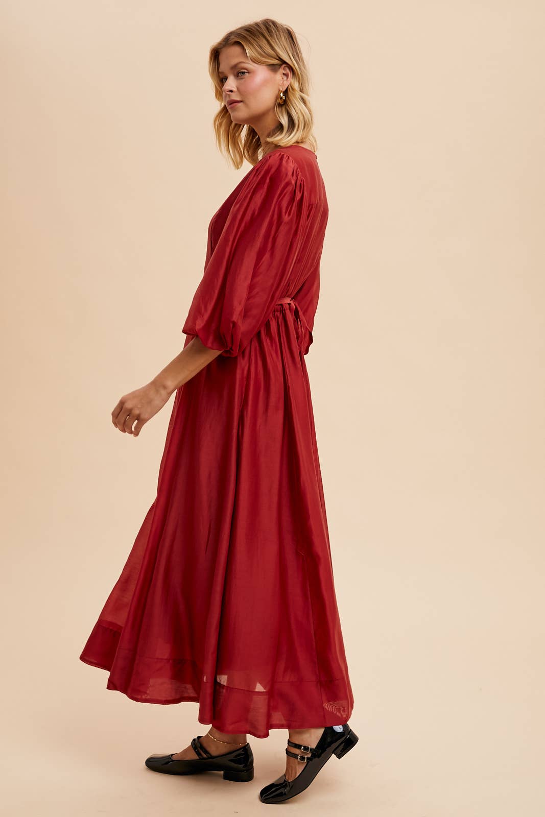 TENCEL FIT AND FLARE PUFF SLEEVE DRESS