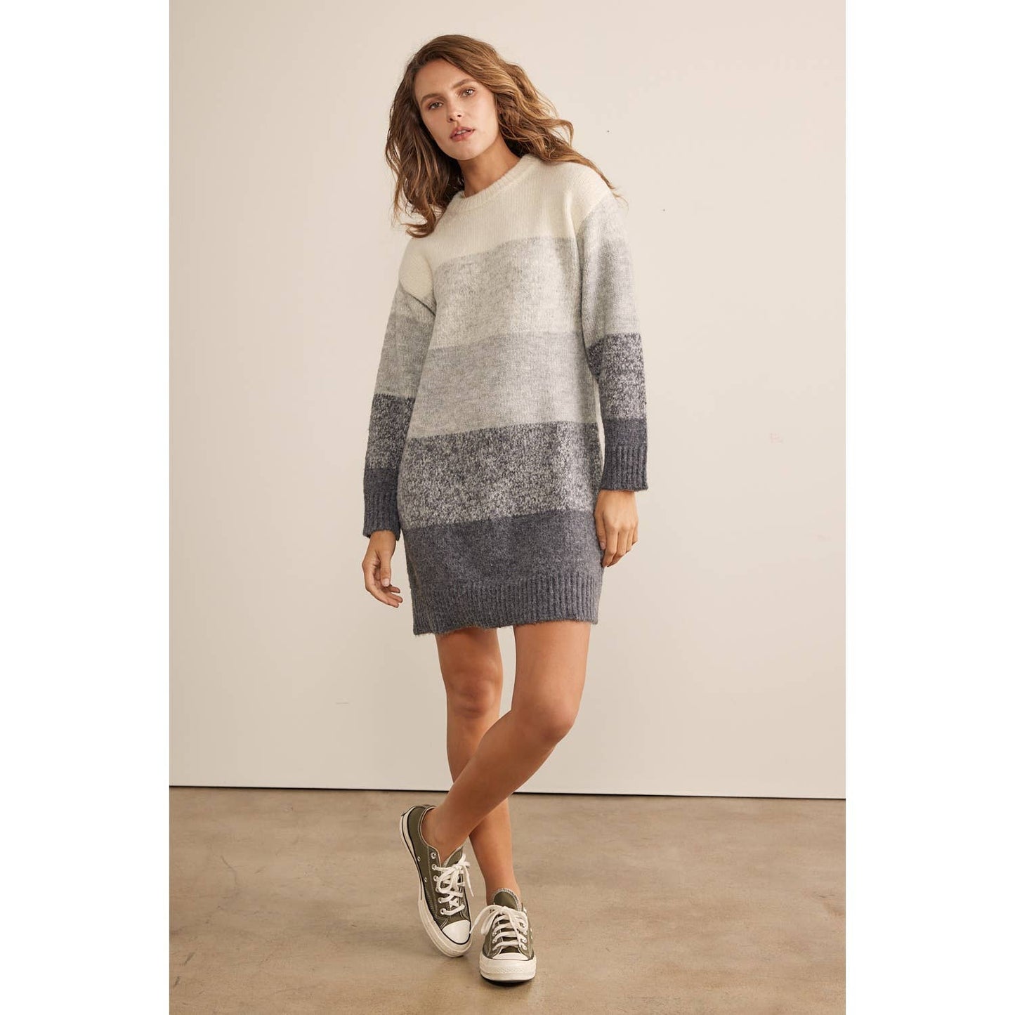 WOOL BLEND COLORBLOCK OMBRE LONG SLEEVED SWEATER DRESS