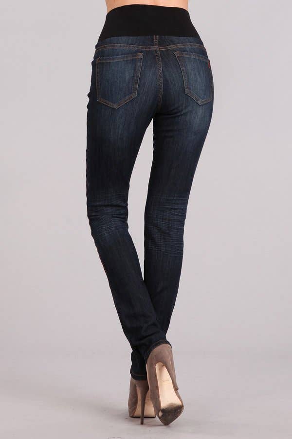 Dark Denim Wash Skinny Jeans with High Waist