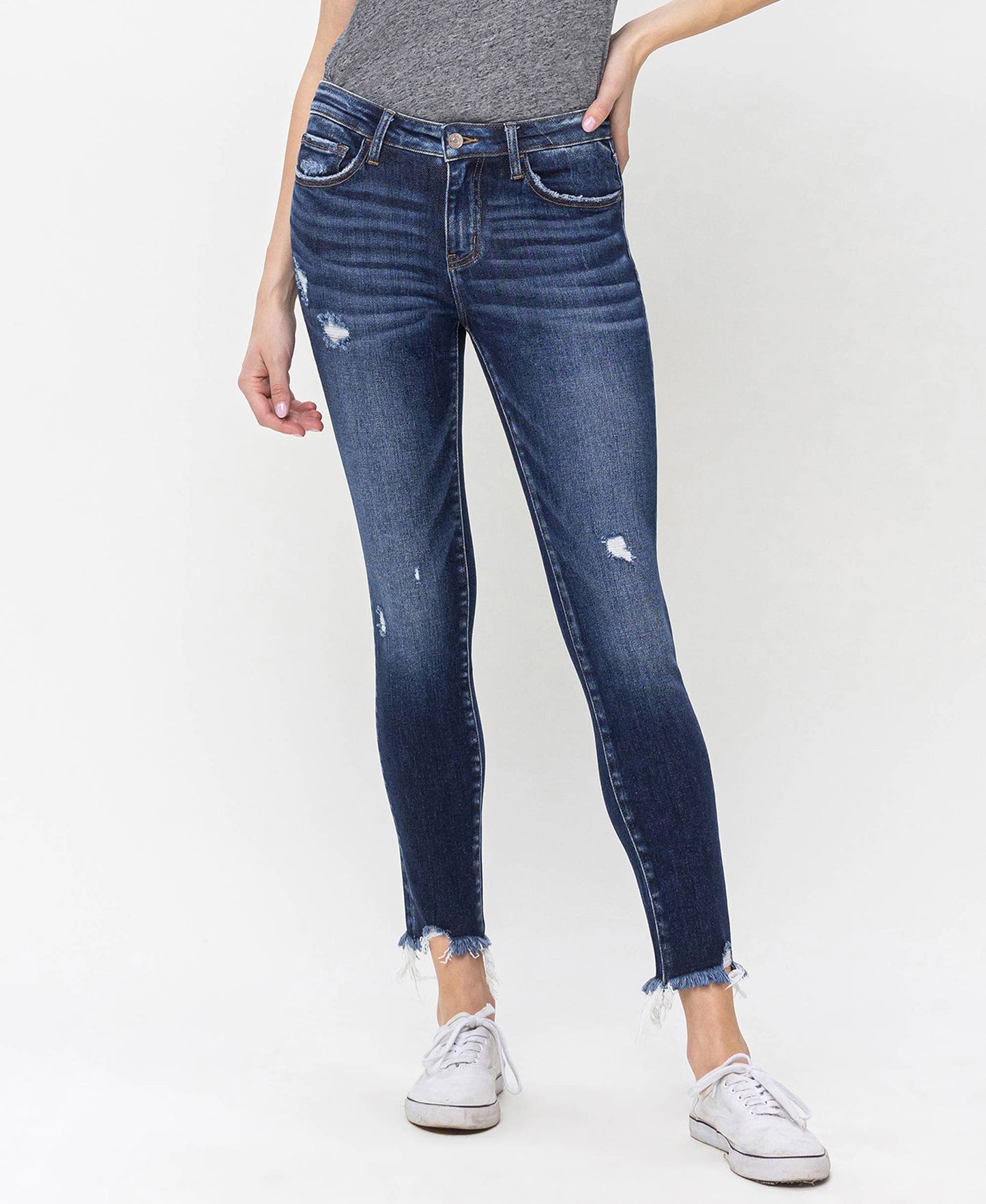 MID RISE UNEVEN RAW HEM CROP SKINNY JEANS LV1144