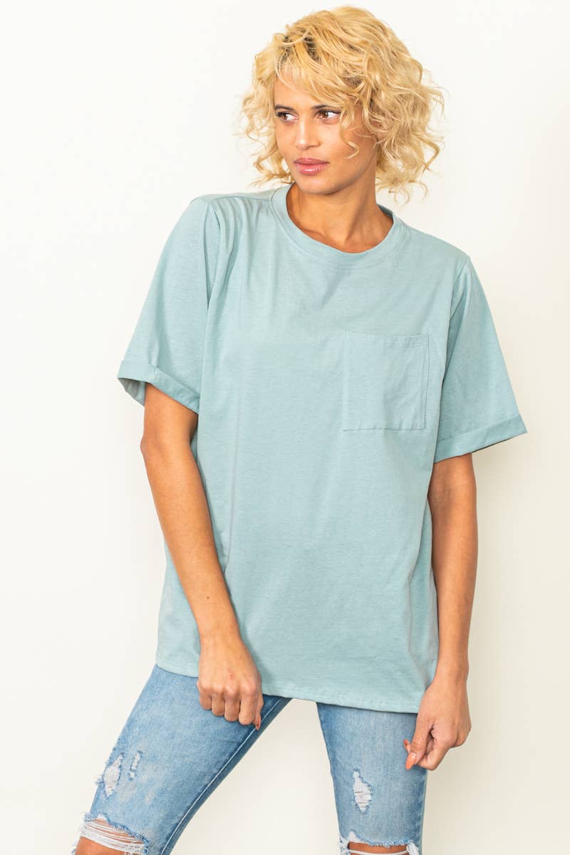 Oversized Fit Round Neck T Shirts With Pocket