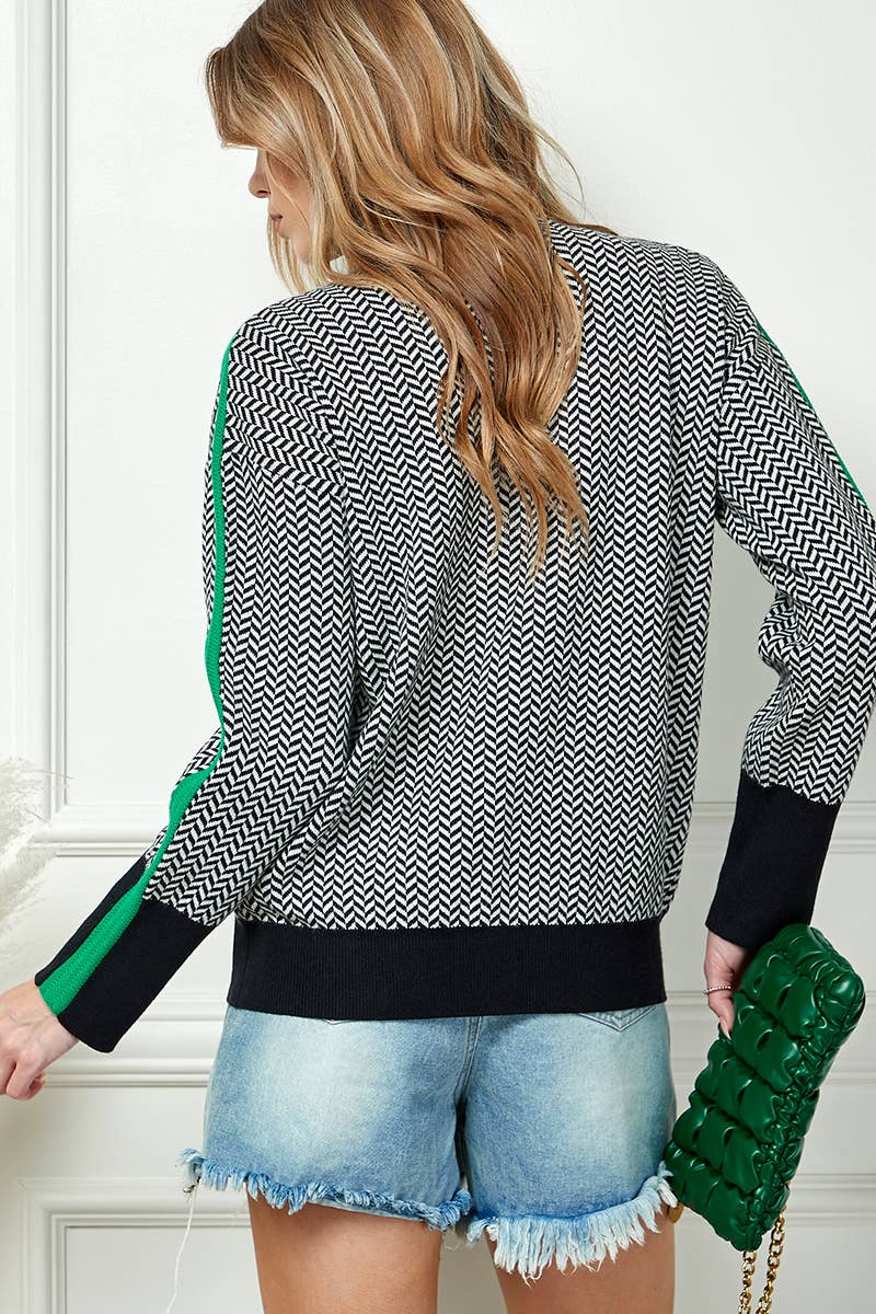 Print Knit Turtleneck Sweater