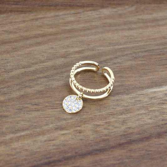 R23045 Gold CZ Charm Open Ring