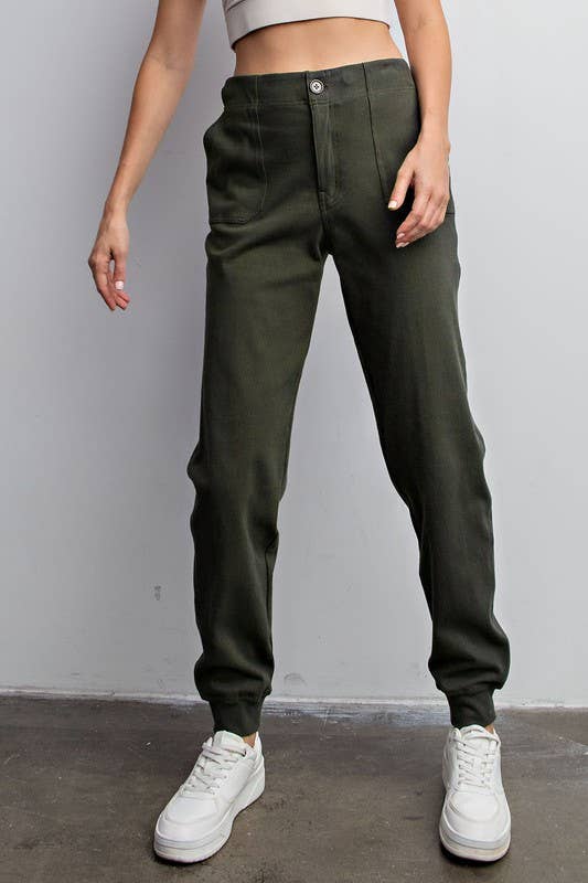 Plus Size Casual Cotton Stretch Twill Jogger Pants