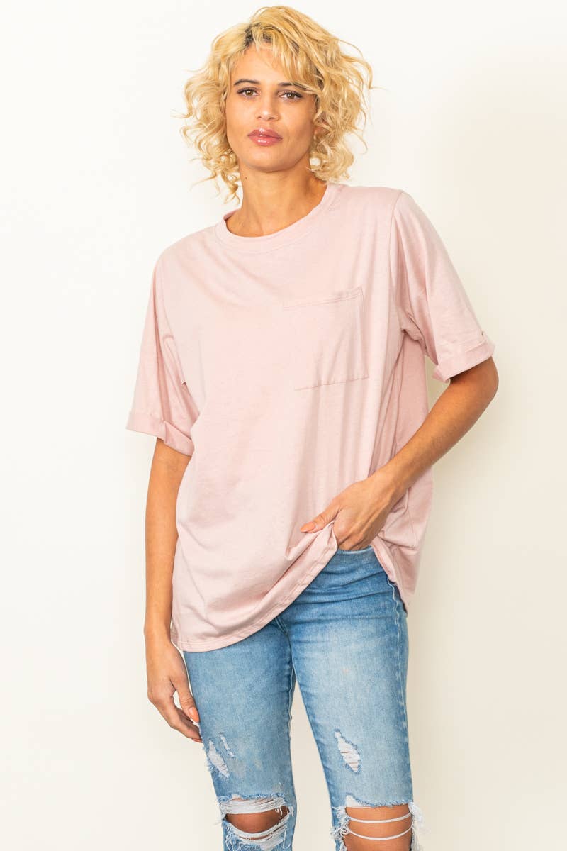 Oversized Fit Round Neck T Shirts With Pocket