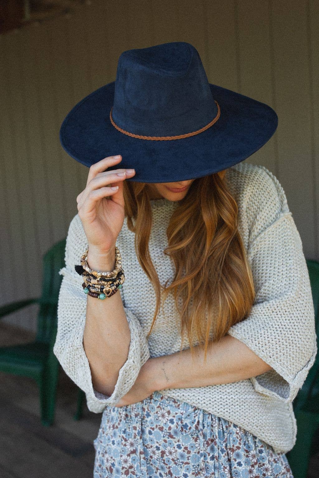 Arizona Braided Wide Brim Hat - Navy